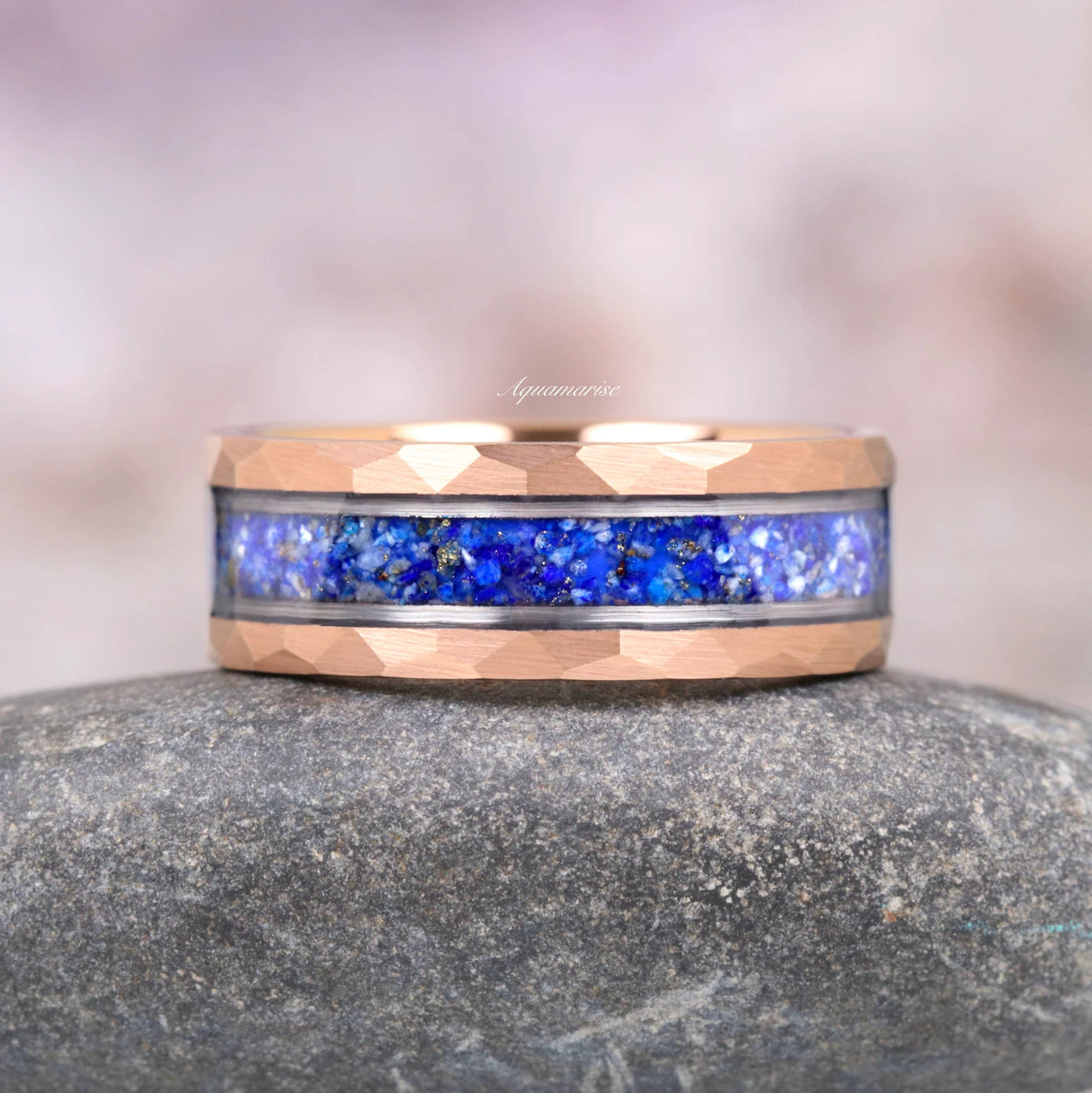 Skye Blue Lapis Lazuli & Moonstone Couples Ring Set- His and Hers Wedding Band