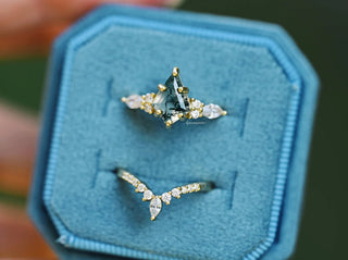 Skye Kite® Green Moss Agate & Whiskey Barrel Couples Ring Set