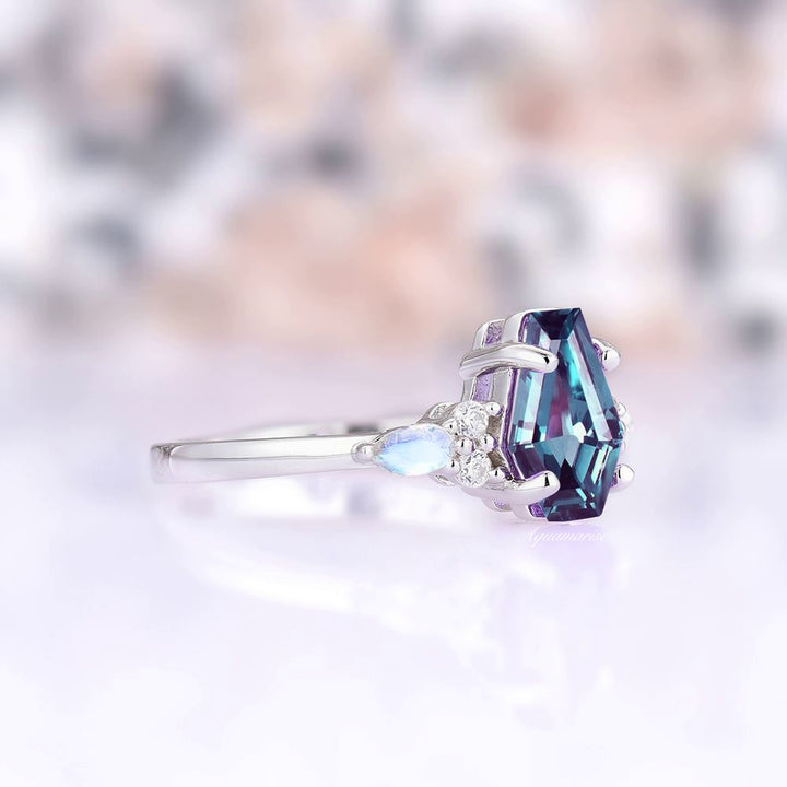 Coffin Cut Alexandrite & Moonstone Ring- 925 Sterling Silver