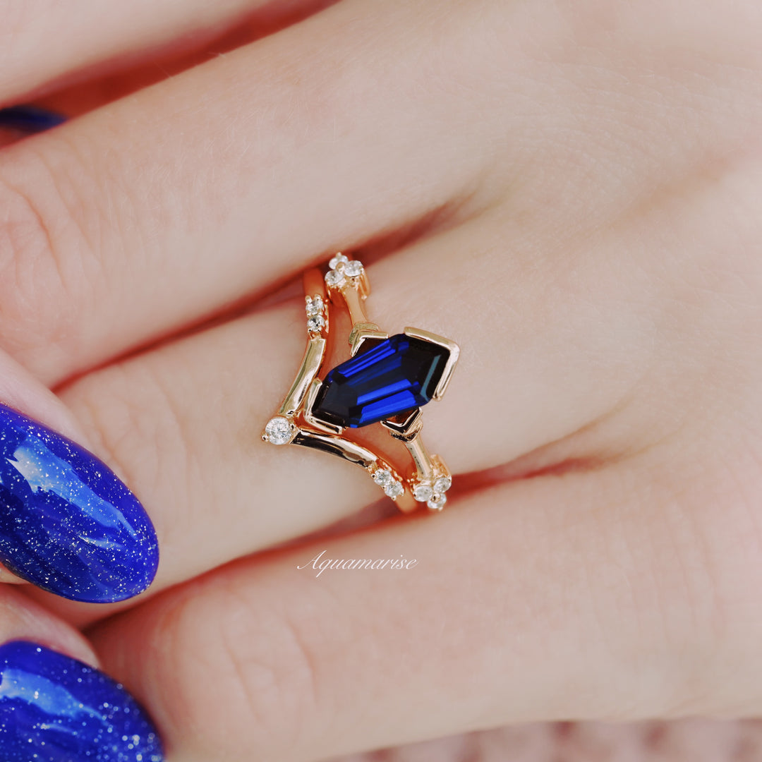 Blue Sapphire Ring Set- 14K Rose Gold Vermeil