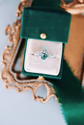 Green Moss Agate & Fire Opal Couples Ring Set