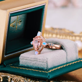 Teardrop Morganite & Fire Opal Ring in 14K Rose Gold Vermeil