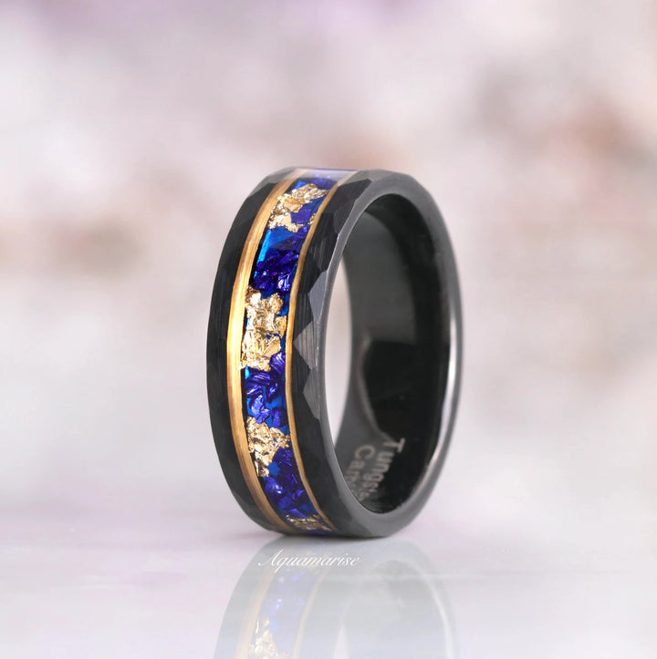 Skye Kite™  Blue Sapphire & Gold Leaf Couples Ring