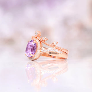 Natural Amethyst Leaf Ring Set in 14K Rose Gold Vermeil
