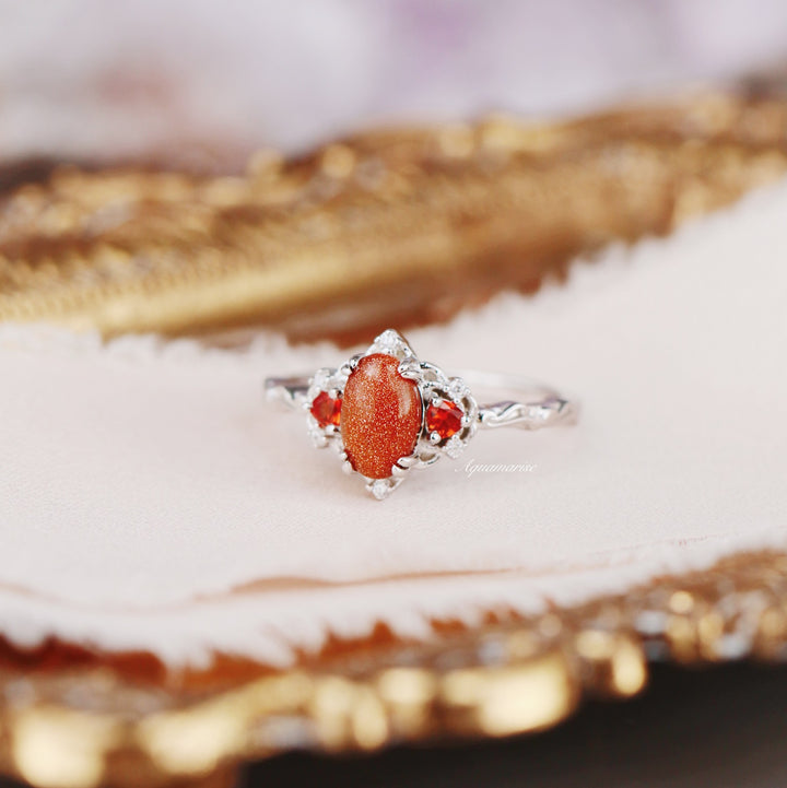 Esme Red Sandstone & Orange Sapphire Ring- 925 Sterling Silver