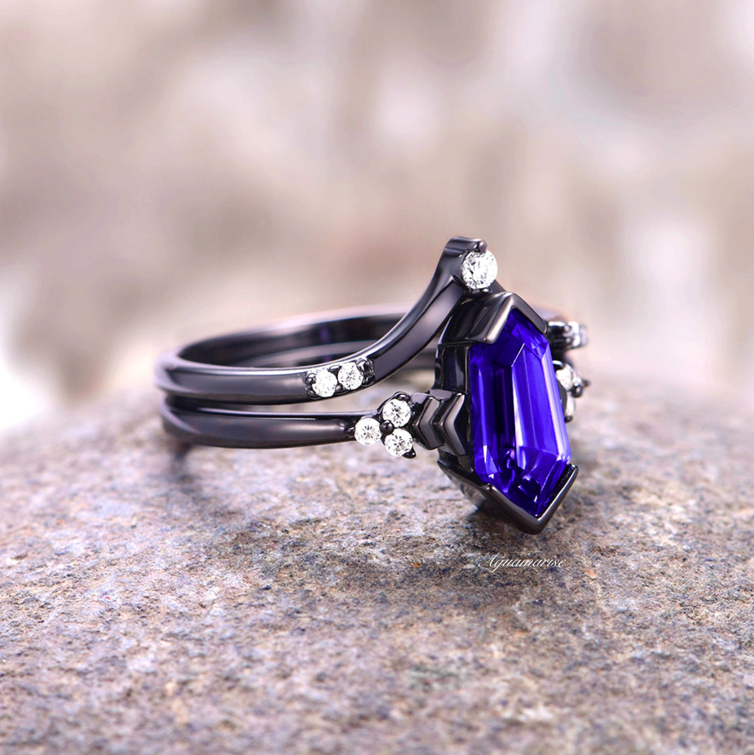 Coffin Kite Tanzanite Ring- Black Rhodium Filled