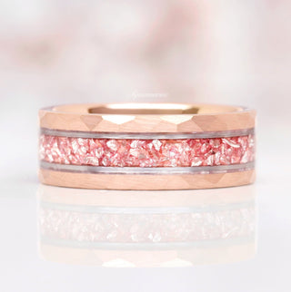 Crushed Morganite Wedding Band in Two-Tone Tungsten Carbide (8mm)