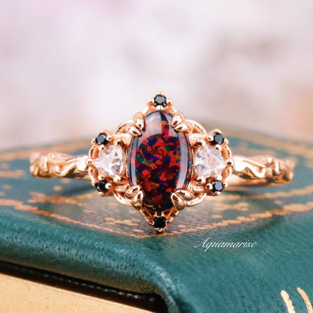 Esme Black Fire Opal Ring- 14K Rose Gold Vermeil