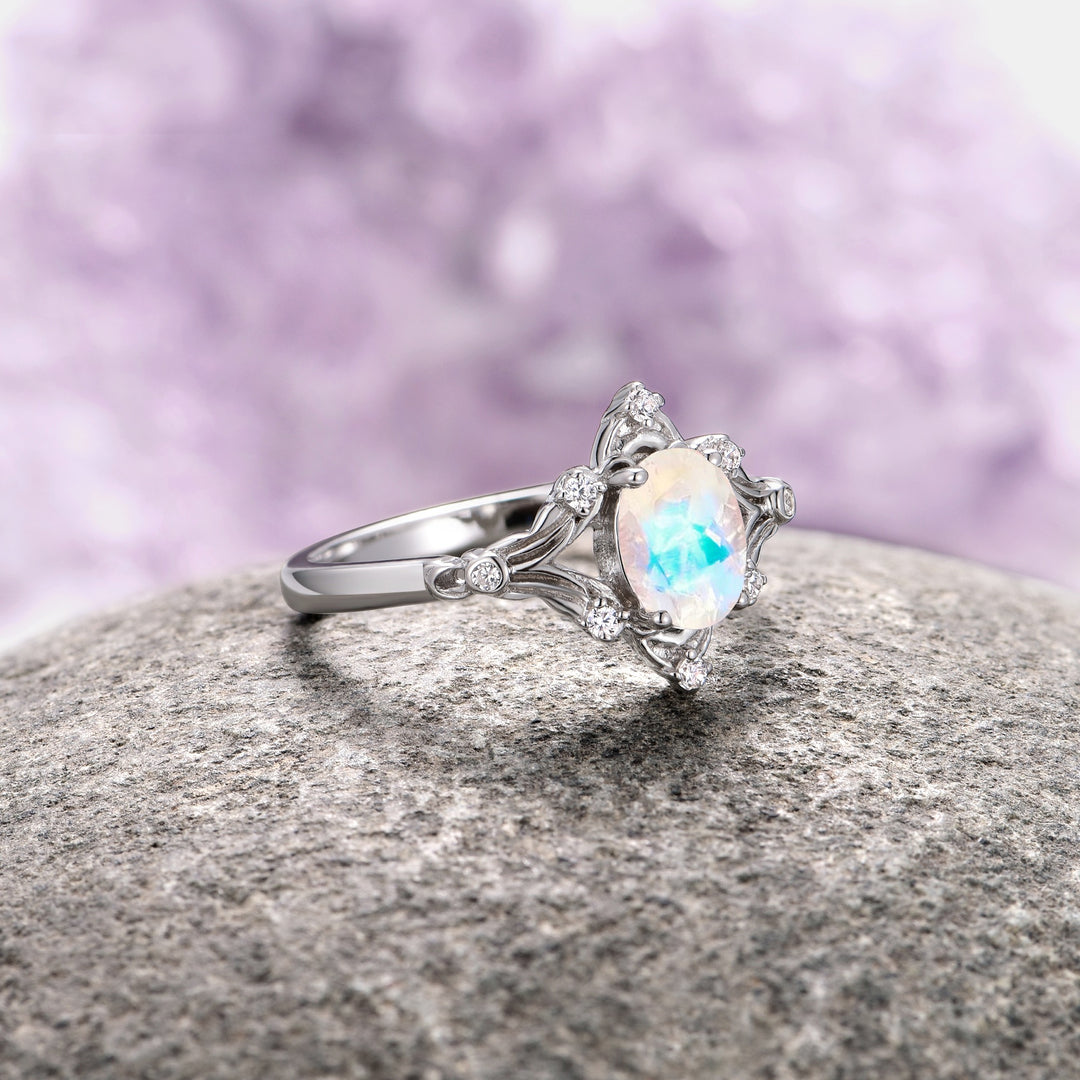 Maeve Vintage Moonstone Ring- 14K White Gold