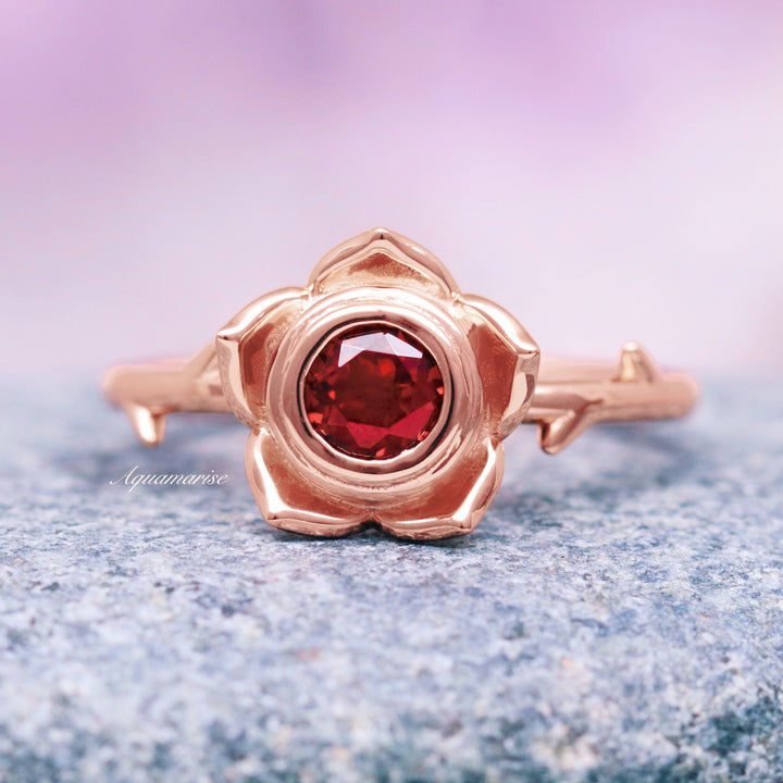 Enchanted Rose Red Garnet Ring- 14K Rose Gold Vermeil