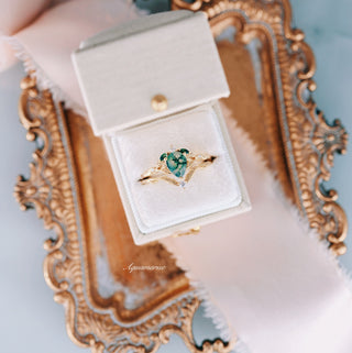 Green Moss Agate Leaf Engagement Ring in 14K Yellow Gold Vermeil