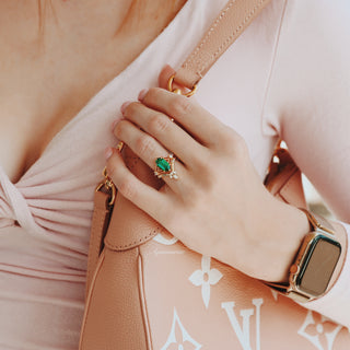 Celtic Hexagon Cut Lab-Grown Emerald Engagement Ring Set in 14K Solid Yellow Gold