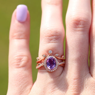 Amethyst & Galaxy Fire Opal Couples Ring Set