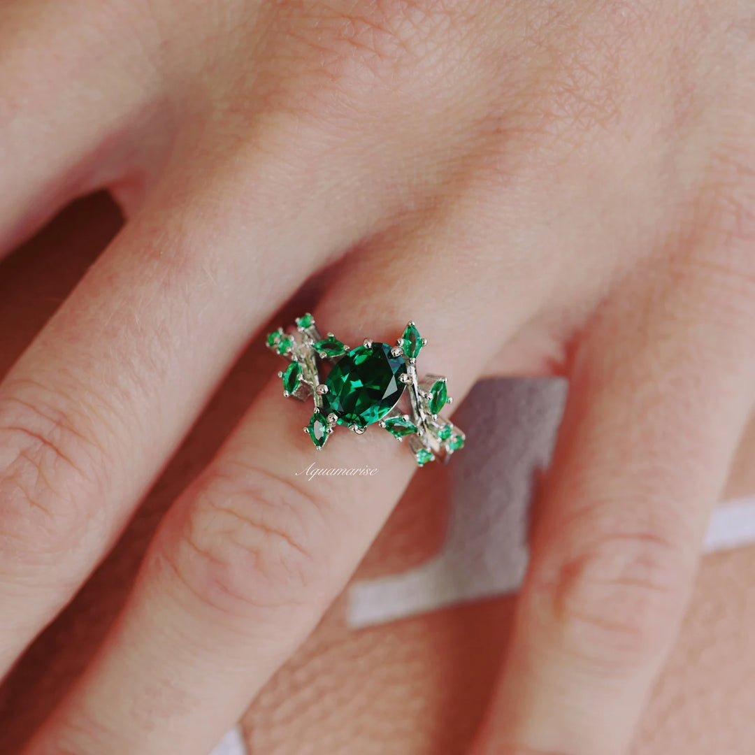 Emerald Leaf Couples Ring