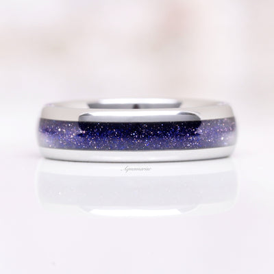 Great Rift Nebula Men's Wedding Band- Silver Tungsten Carbide Galaxy Sandstone Ring- Women Men Ring 6mm Silver Ring Dome Polish Comfort Fit