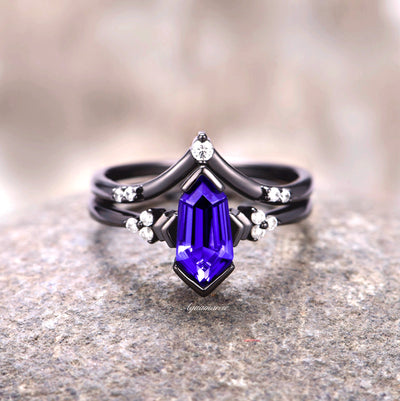 Coffin Cut Tanzanite Ring- Black Rhodium Filled Sterling Silver Purple Engagement Ring For Women- Promise Ring- Anniversary Gift For Her