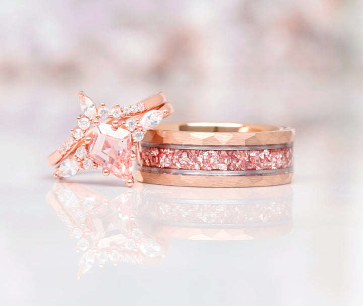 Crushed Morganite Wedding Band- 8MM Rose Gold Tungsten