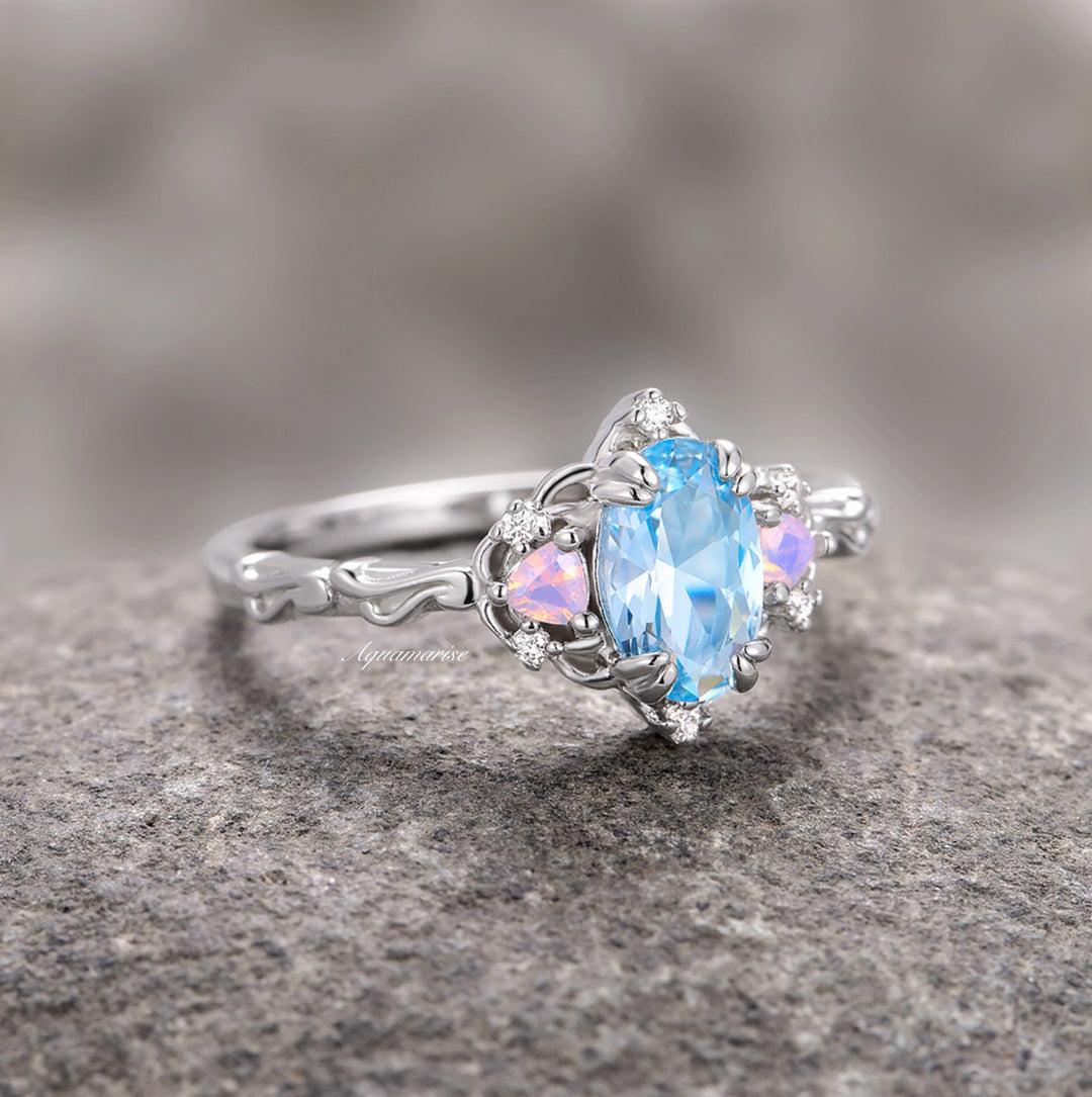 Esme Aquamarine & Opalescent Sapphire Ring- 14K White Gold