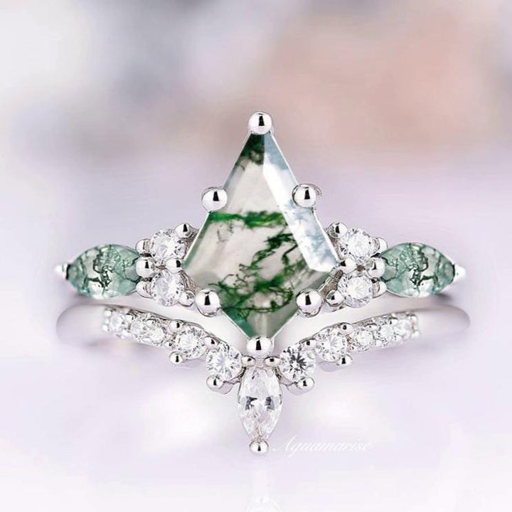 Skye Kite™ Green Moss Agate Engagement Ring Set- 14K White Gold