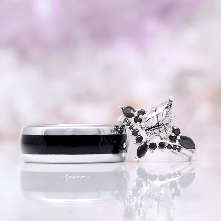 Skye Kite™  Rutilated Quartz & Black Onyx Ring Set- Sterling Silver