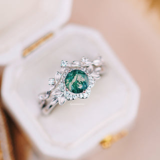 Moss Agate Fairy Leaf Ring Set in Sterling Silver