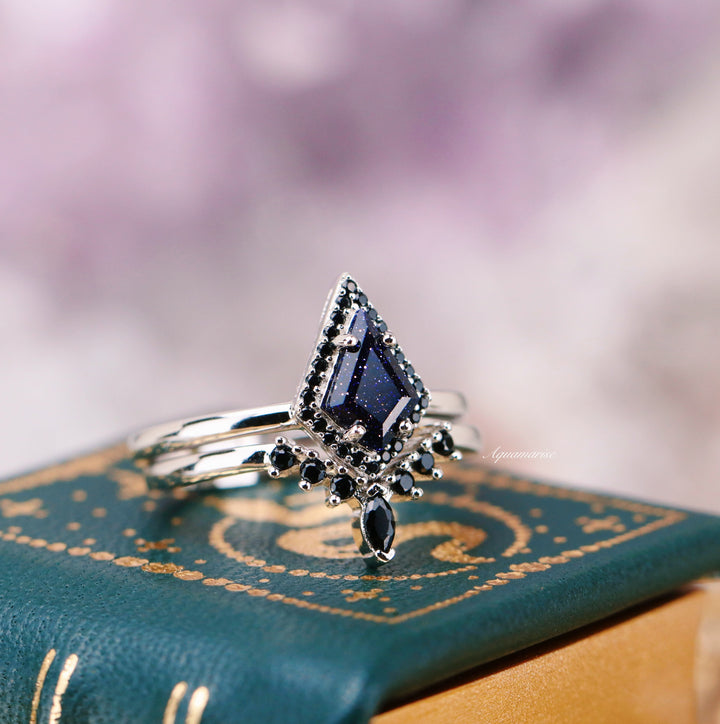 Starry Night & Black Onyx Engagement Ring Set- 14K White Gold