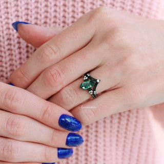 Hexagon Coffin Green Moss Agate Couples Ring Set