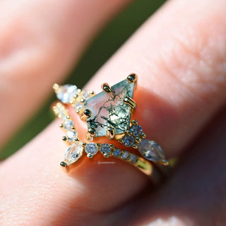 Skye Kite® Green Moss Agate & Whiskey Barrel Couples Ring Set