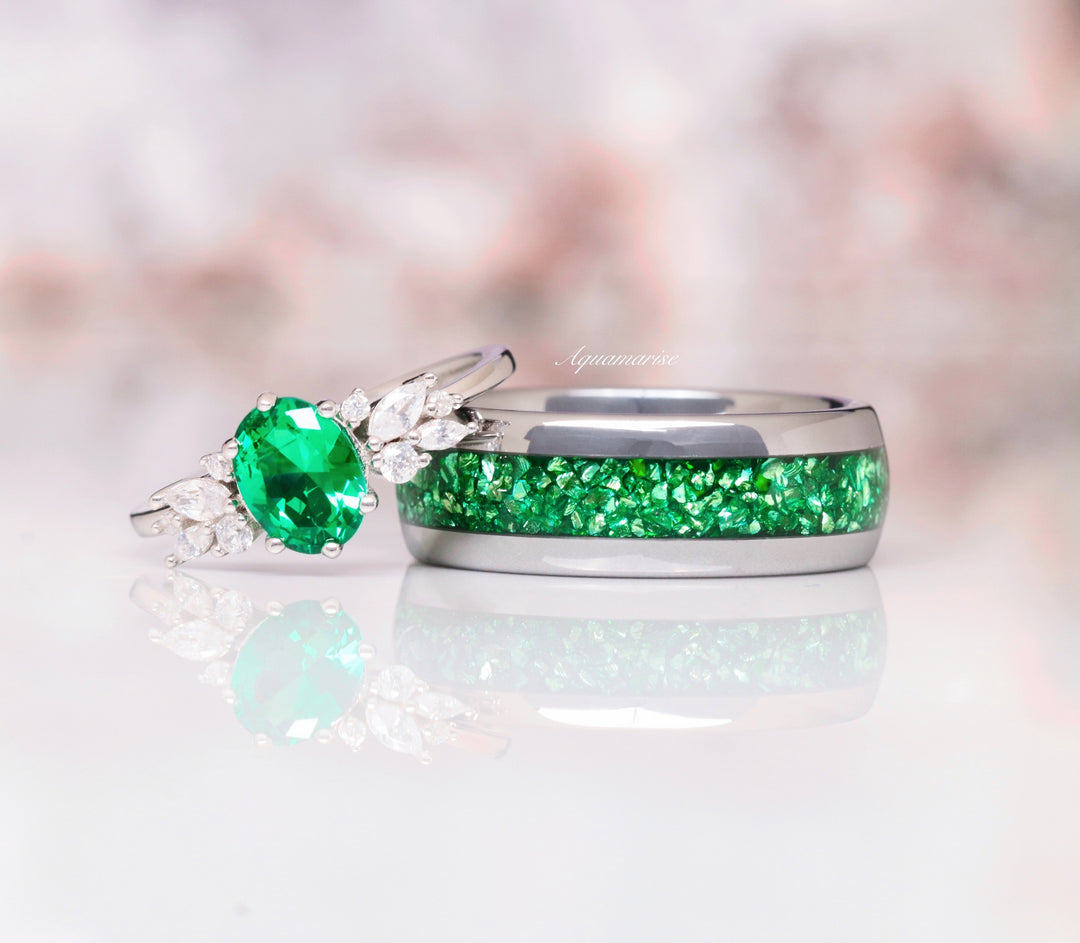 Crushed Emerald Wedding Band- 8MM Tungsten