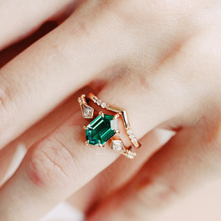Hexagon Emerald Ring Set- 14K Rose Gold Vermeil