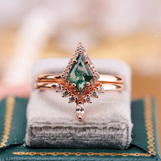 Mountain Range Green Moss Agate Couples Ring Set