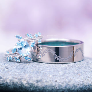 Aquamarine Fairy Leaf Engagement Ring in Sterling Silver