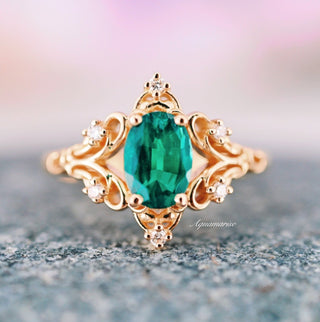 Maeve Emerald Fairy Engagement Ring in 14K Solid Yellow Gold