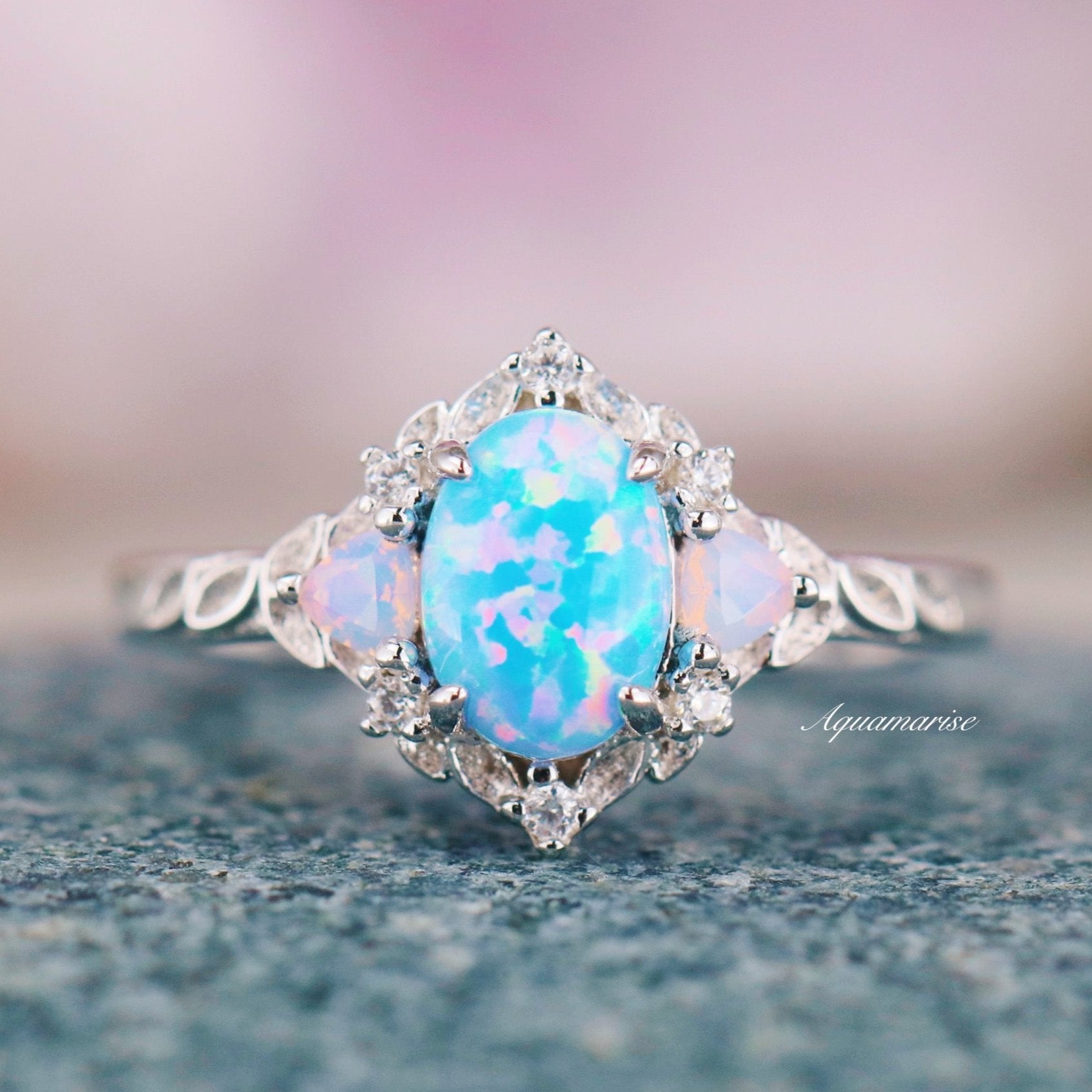 Blue Opal Ring, Blue Opal Silver Ring, Natural Opal Gemstone, Opal Jewelry, October Birthstone, Dainty Ring, Fire Opal,Genuine Opal Gemstone on sale