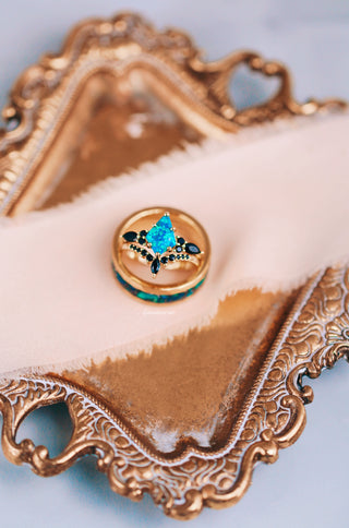 Skye Kite®  Blue Fire Opal & Black Onyx Ring Set- 14K Yellow Gold Vermeil