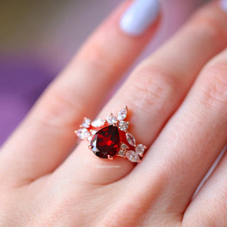 Galaxy Red Fire Opal & Garnet Couples Ring Set