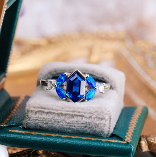Blue Fire Opal & Sapphire Couples Ring Set