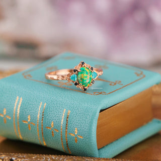 Eldoria Green Fire Opal & Rose Gold Couples Ring Set