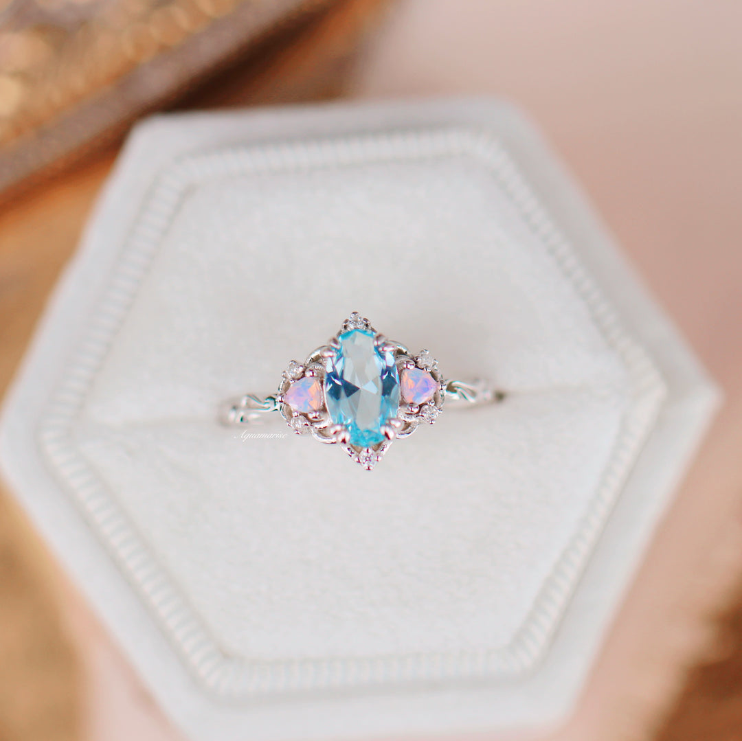 Esme Aquamarine & Opalescent Sapphire Ring- 14K White Gold