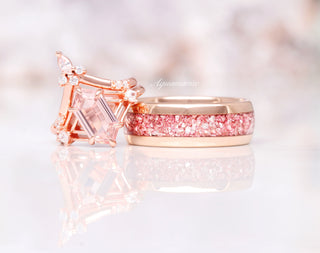 Celtic Hexagon Morganite Engagement Ring Set in 14K Solid Rose Gold