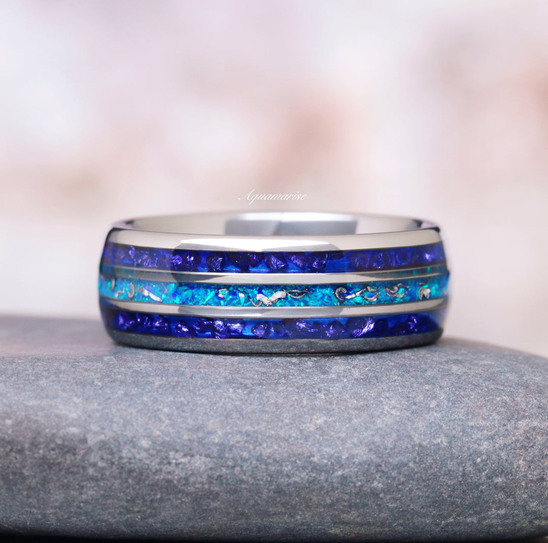 Blue Fire Opal & Sapphire Couples Ring