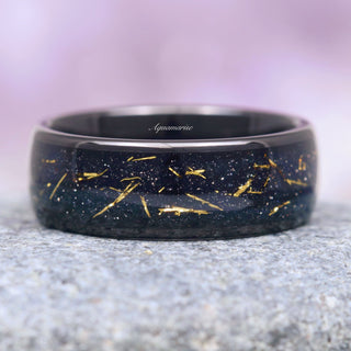 Starry Night Wedding Band- 8MM Black Tungsten (Stardust)
