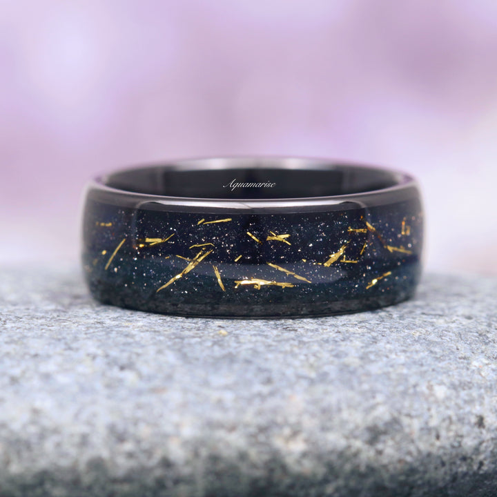 Starry Night Wedding Band- 8MM Black Tungsten (Stardust)