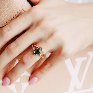 Hexagon Emerald Ring Set- 14K Rose Gold Vermeil