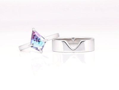 Kite Alexandrite Couples Ring- His and Hers Ring Set- 925 Sterling Silver