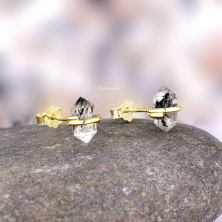 Salt & Pepper Diamond Stud Earrings in 14K Yellow Gold Vermeil (Herkimer Diamond)