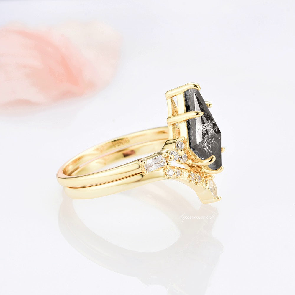 Skye Kite™  Galaxy Raw Salt & Pepper (Herkimer) Diamond Ring Set- 14K Yellow Gold Vermeil