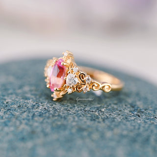 Elain Marquise Pink Sapphire Fairy Leaf Engagement Ring in 14K Solid Yellow Gold