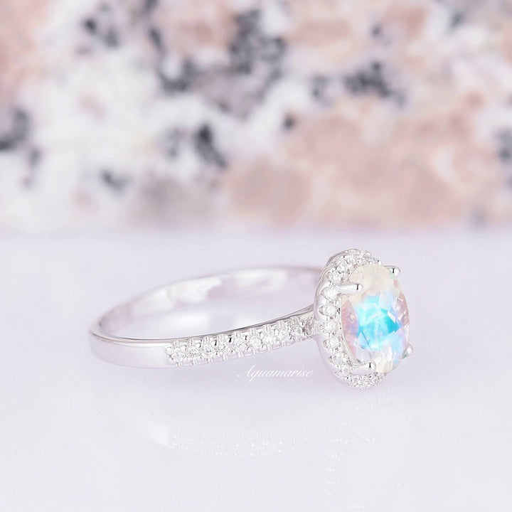 Iris Natural Rainbow Moonstone Ring- Sterling Silver