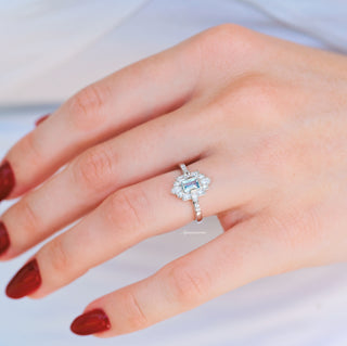 Art Deco Mosaic Aquamarine Engagement Ring in 14K White Gold